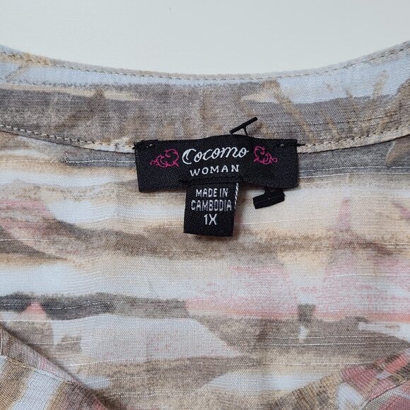 Cocomo Sleeveless Popover Top Womens 1X Brown Pink Plus Blouse Tank Casual OO03X - Picture 3 of 6